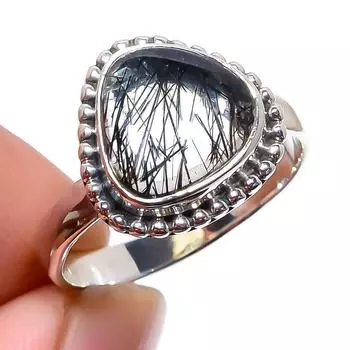 Natural Black Rutile Gemstone Handmade 925 Solid Sterling Silver Ring S.7 T3T54