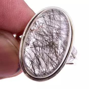 Natural Black Rutile Gemstone Handmade 925 Solid Sterling Silver Ring S.8.5 j5S64