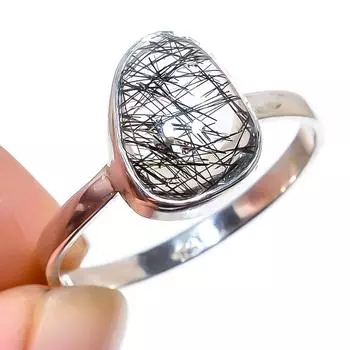 Natural Black Rutile Gemstone Handmade 925 Solid Sterling Silver Ring S.10 b3t96
