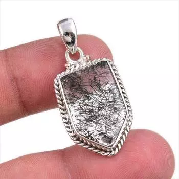 Natural Black Rutile Gemstone Handmade 925 Solid Silver Gift Pendant 1.50 k4w65
