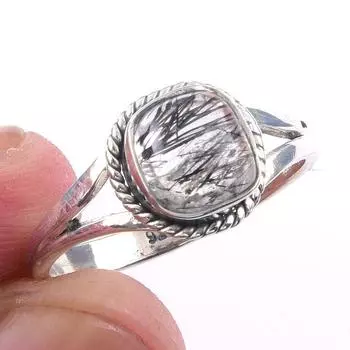 Natural Black Rutile Gemstone Handmade 925 Solid Sterling Silver Ring S.7.5 u8e25
