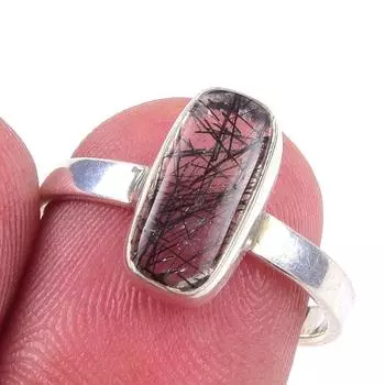 Natural Black Rutile Gemstone Handmade 925 Solid Sterling Silver Ring S.7 c1T52