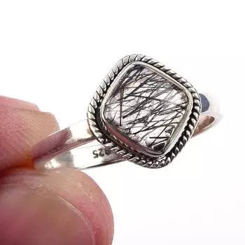Natural Black Rutile Gemstone Handmade 925 Solid Sterling Silver Ring S.8 r8a36