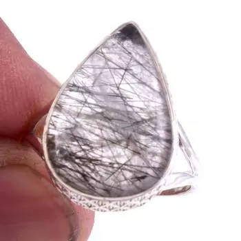 Natural Black Rutile Gemstone Handmade 925 Solid Sterling Silver Ring S.9 s0B91