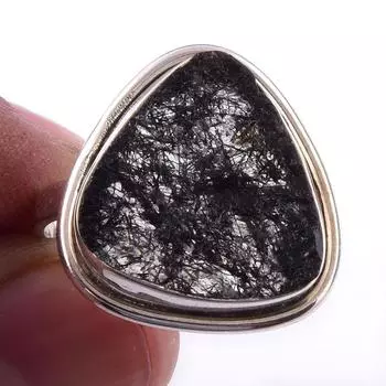 Natural Black Rutile Gemstone Handmade 925 Solid Sterling Silver Ring S.10 l0L28