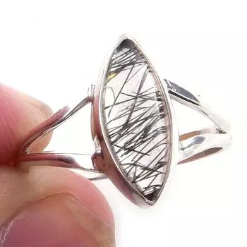 Natural Black Rutile Gemstone Handmade 925 Solid Sterling Silver Ring S.6 l5J24