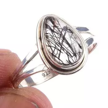 Natural Black Rutile Gemstone Handmade 925 Solid Sterling Silver Ring S.8 D2R00