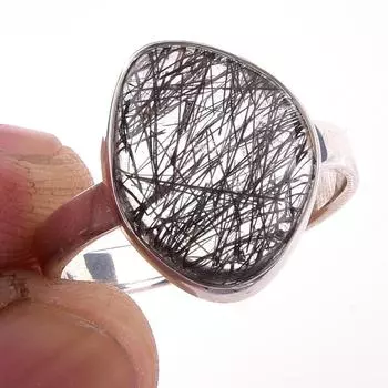 Natural Black Rutile Gemstone Handmade 925 Solid Sterling Silver Ring S.9 s0V56