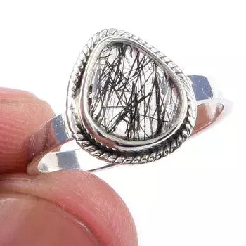 Natural Black Rutile Gemstone Handmade 925 Solid Sterling Silver Ring S.7 e5g08