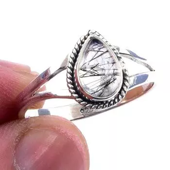 Natural Black Rutile Gemstone Handmade 925 Solid Sterling Silver Ring S.9 w6h92
