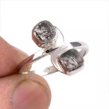 Natural Black Rutile Gemstone Handmade 925 Solid Silver Jewelry Ring Size 6 F8g67