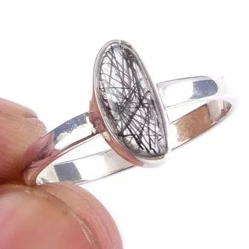 Natural Black Rutile Gemstone Handmade 925 Solid Sterling Silver Ring S.9 p6c36