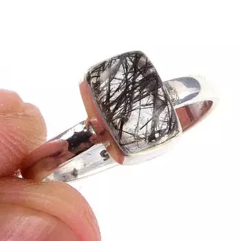 Natural Black Rutile Gemstone Handmade 925 Solid Sterling Silver Ring S.6 q1L57