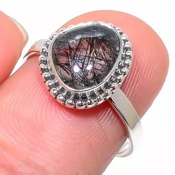 Natural Black Rutile Gemstone Handmade 925 Solid Sterling Silver Ring S.8 S2q24