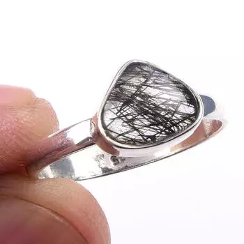 Natural Black Rutile Gemstone Handmade 925 Solid Sterling Silver Ring S.8 J5g46