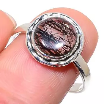 Natural Black Rutile Gemstone Handmade 925 Solid Sterling Silver Ring S.10 y3e07