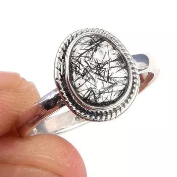 Natural Black Rutile Gemstone Handmade 925 Solid Sterling Silver Ring S.6 M6f65