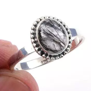 Natural Black Rutile Gemstone Handmade 925 Solid Sterling Silver Ring S.9 D1n79