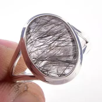 Natural Black Rutile Gemstone Handmade 925 Solid Sterling Silver Ring S.8 W9t50