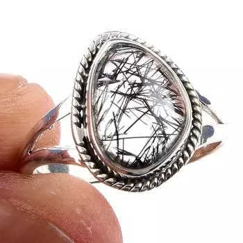 Natural Black Rutile Gemstone Handmade 925 Solid Sterling Silver Ring S.6 E5c32
