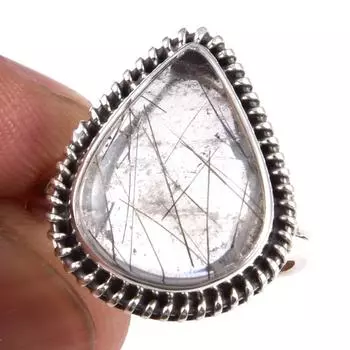 Natural Black Rutile Gemstone Handmade 925 Solid Sterling Silver Ring S.7 j1m99