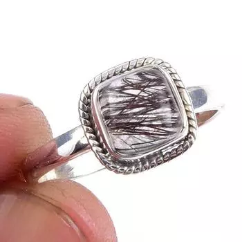 Natural Black Rutile Gemstone Handmade 925 Solid Sterling Silver Ring S.7.5 d0c13
