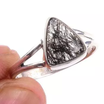 Natural Black Rutile Gemstone Handmade 925 Solid Sterling Silver Ring S.9 n0w85