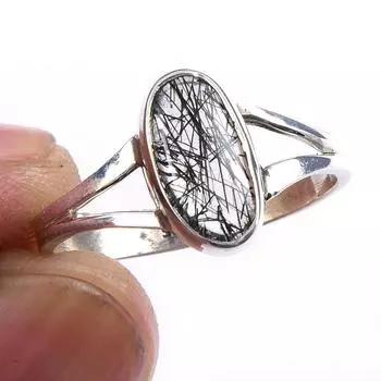 Natural Black Rutile Gemstone Handmade 925 Solid Sterling Silver Ring S.9 s9J09