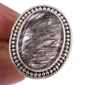 Natural Black Rutile Gemstone Handmade 925 Solid Sterling Silver Ring S.7 j3V07