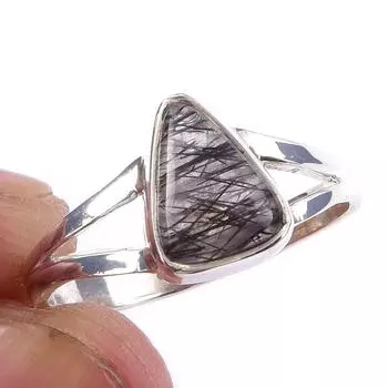 Natural Black Rutile Gemstone Handmade 925 Solid Sterling Silver Ring S.9 u2b84