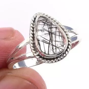 Natural Black Rutile Gemstone Handmade 925 Solid Sterling Silver Ring S.7 J3R34