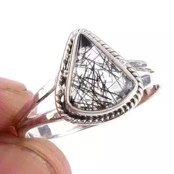Natural Black Rutile Gemstone Handmade 925 Solid Sterling Silver Ring S.9 s3V23