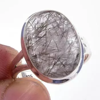 Natural Black Rutile Gemstone Handmade 925 Solid Sterling Silver Ring S.8 U2E03