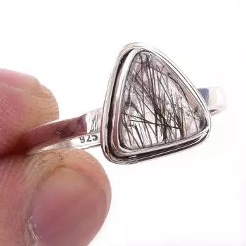 Natural Black Rutile Gemstone Handmade 925 Solid Sterling Silver Ring S.9 f8h53