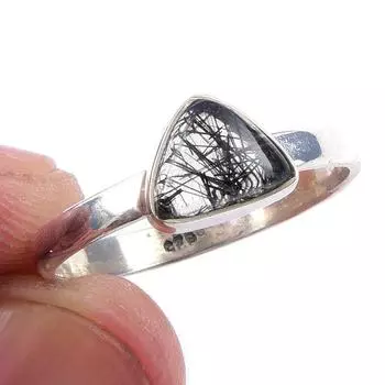 Natural Black Rutile Gemstone Handmade 925 Solid Sterling Silver Ring S.9 h4Z62