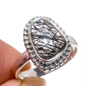 Natural Black Rutile Gemstone Handmade 925 Sterling Silver Jewelry Ring S.6 j0D65