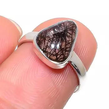 Natural Black Rutile Gemstone Handmade 925 Sterling Silver Jewelry Ring S.6 K1Y56