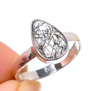 Natural Black Rutile Gemstone Handmade 925 Sterling Silver Jewelry Ring S.6 e2C92