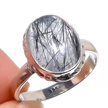 Natural Black Rutile Gemstone Handmade 925 Sterling Silver Jewelry Ring S.6 S1C79