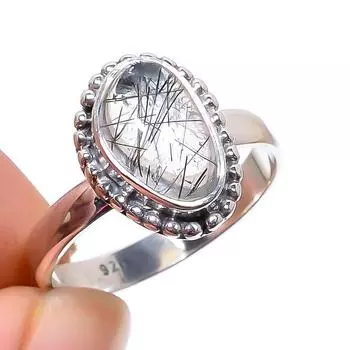 Natural Black Rutile Gemstone Handmade 925 Sterling Silver Jewelry Ring S.7 D9o84