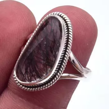 Natural Black Rutile Gemstone Handmade 925 Sterling Silver Jewelry Ring S.7 O0g32