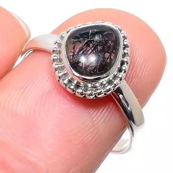 Natural Black Rutile Gemstone Handmade 925 Sterling Silver Jewelry Ring S.9 E9R29