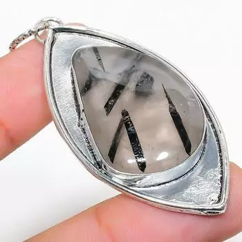 Natural Black Rutile Gemstone Handmade 925 Sterling Silver Pendant 2.44 z2A31
