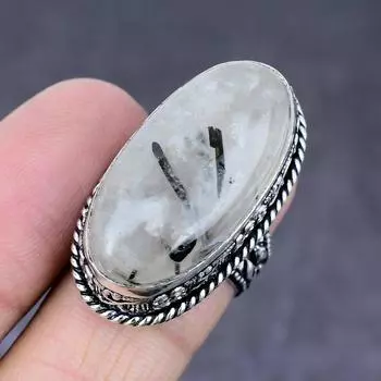 Natural Black Rutile Gemstone Handmade 925 Sterling Silver Ring Size 6.5 T4l49