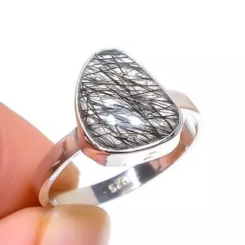 Natural Black Rutile Gemstone Handmade 925 Sterling Silver Jewelry Ring S.6 T3J28
