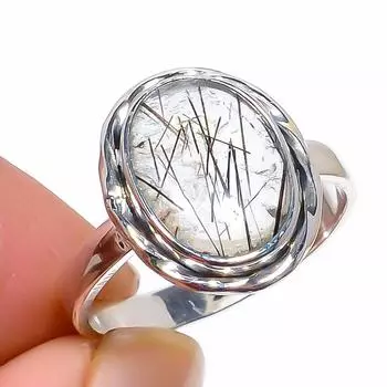 Natural Black Rutile Gemstone Handmade 925 Sterling Silver Jewelry Ring S.7 i9a05