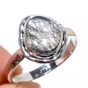Natural Black Rutile Gemstone Handmade 925 Sterling Silver Jewelry Ring S.9 t4b75