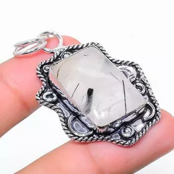 Natural Black Rutile Gemstone Handmade 925 Sterling Silver Pendant 2.17 I9E89