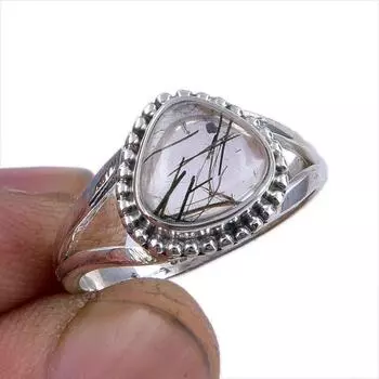 Natural Black Rutile Gemstone Handmade 925 Sterling Silver Gift Ring S.6.5 a7w83