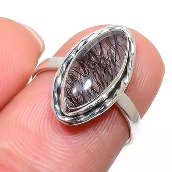 Natural Black Rutile Gemstone Handmade 925 Sterling Silver Jewelry Ring S.6 M1r60